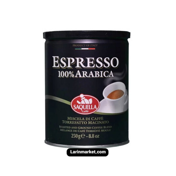 قهوه ساکوئلا مشکی ۱۰۰‎٪ عربیکا قوطی ۲۵۰ گرمی SAQUILLA